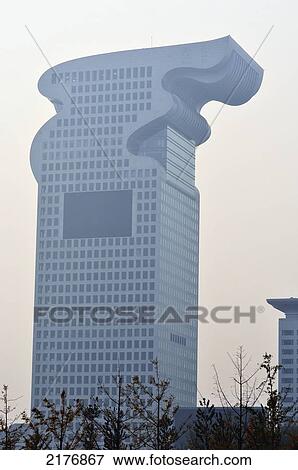 Stock Photo - Building With A Unique Shaped Top; Beijing China. Fotosearch