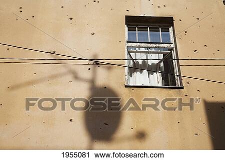 Stock Image - Building With Bullet Holes, Sarajevo, Bosnia And Herzegovina. Fotosearch