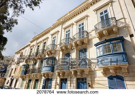 Picture - Building With Enclosed Balconies, Valletta, Malta. Fotosearch