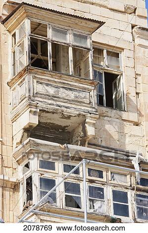 Building With Enclosed Balconies, Valletta, Malta View Large Photo Image Stock Photo - Building With Enclosed Balconies, Valletta, Malta. Fotosearch