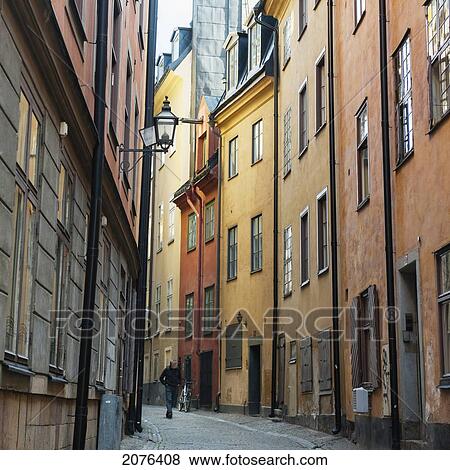 Buildings Along A Narrow Street In Old Town View Large Photo Image Stock Photo - Buildings Along A Narrow Street In Old Town. Fotosearch