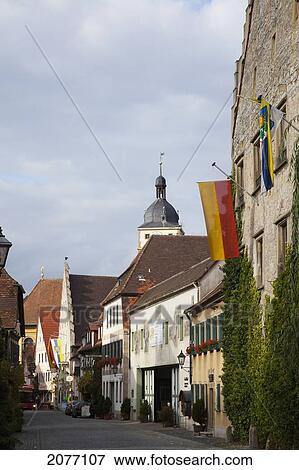 Stock Photo - Buildings Along A Street; Sommerhausen Bavaria Germany. Fotosearch