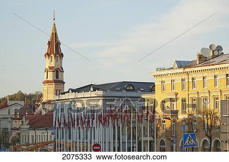 Stock Image - Buildings Along Didzioji Street, Vilnius, Lithuania. Fotosearch
