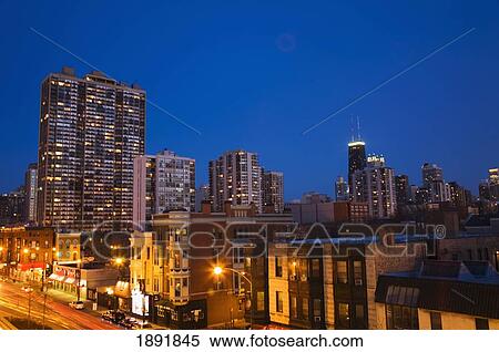 Stock Photography - Buildings Along North Avenue At Night. Fotosearch
