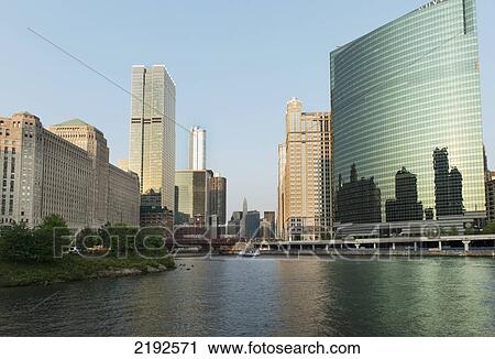 Buildings Along The Chicago River; Chicago Illinois United States Of America View Large Photo Image Stock Image - Buildings Along The Chicago River; Chicago Illinois United States Of America. Fotosearch