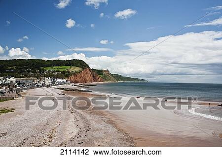Stock Image - Buildings Along The Coastline; Sidmouth Devon England. Fotosearch