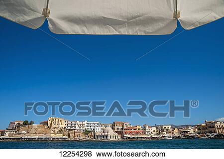 Buildings along the harbour; Chania, Crete, Greece View Large Photo Image Stock Photo - Buildings along the harbour; Chania, Crete, Greece. Fotosearch