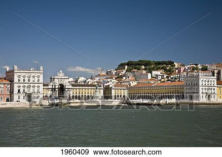 Stock Photo - Buildings Along The Shoreline; Lisbon, Portugal. Fotosearch