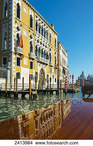 Picture - Buildings along the shoreline of the Grand Canal viewed from a boat; Venice, Veneto, Italy. Fotosearch
