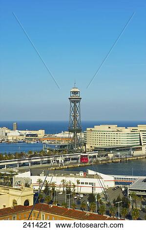 Stock Image - Buildings along the waterfront of the Mediterranean; Barcelona, Spain. Fotosearch