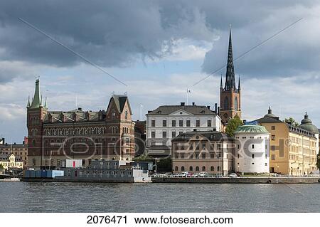 Stock Image - Buildings Along The Water's Edge; Stockholm Sweden. Fotosearch