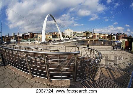 Picture - Buildings And A Bridge On River Tyne; Newcastle Northumberland England. Fotosearch