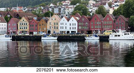 Buildings And Boats Moored Along The Coast; Bergen Norway View Large Photo Image Stock Image - Buildings And Boats Moored Along The Coast; Bergen Norway. Fotosearch