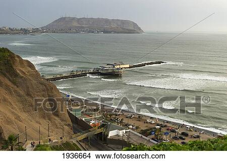 Buildings And Cars Along The Water's Edge; Miraflores District Peru View Large Photo Image Picture - Buildings And Cars Along The Water's Edge; Miraflores District Peru. Fotosearch