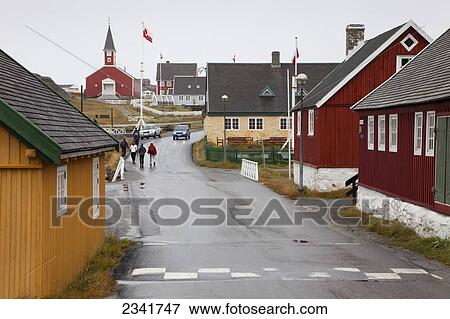 Stock Photo - Buildings And Streetscape In The Old Town Of Nuuk; Greenland. Fotosearch