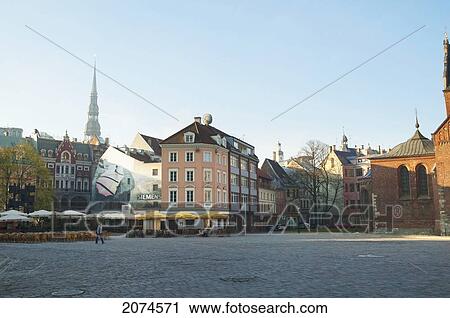 Stock Image - Buildings On Dome Square, Riga, Latvia. Fotosearch