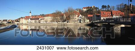 Buildings reflected in a tranquil river; Landsberg am Lech, Bavaria, Germany View Large Photo Image Stock Photo - Buildings reflected in a tranquil river; Landsberg am Lech, Bavaria, Germany. Fotosearch