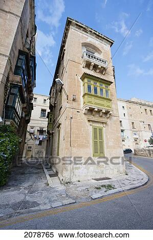 Stock Photography - Buildings With Enclosed Balconies, Valletta, Malta. Fotosearch