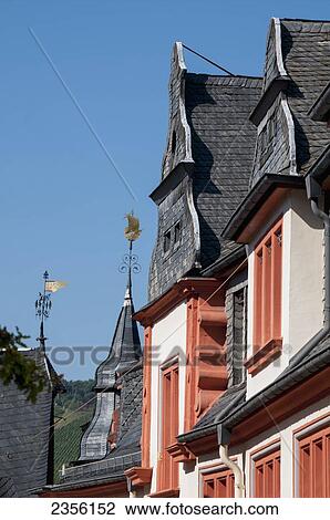 Buildings with unique rooflines; Bernkastel-Kues, Rhineland-Palatinate, Germany View Large Photo Image Stock Image - Buildings with unique rooflines; Bernkastel-Kues, Rhineland-Palatinate, Germany. Fotosearch