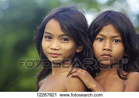Stock Image - Bunong children; Mondulkiri, Cambodia. Fotosearch