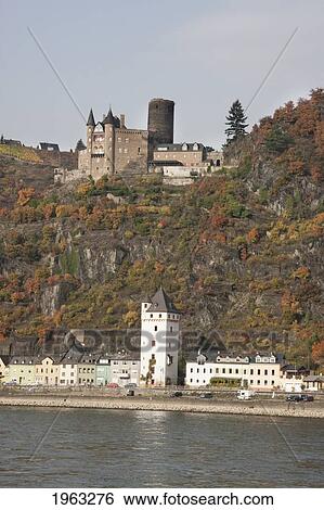 Burg Katz Castle Above Sankt Goarshausen, As Seen From The Rhine River, Rhineland-Palatinate, Germany View Large Photo Image Stock Photograph - Burg Katz Castle Above Sankt Goarshausen, As Seen From The Rhine River, Rhineland-Palatinate, Germany. Fotosearch