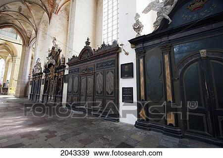 Stock Photo - Burial Chapels Which Were Mostly Erected With Baroque Display Walls In The Church Of St. Mary, Stralsund, Germany. Fotosearch