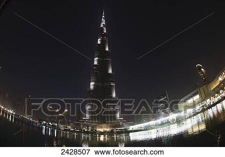 Stock Photo - Burj Khalifa at nighttime; Dubai, United Arab Emirates. Fotosearch