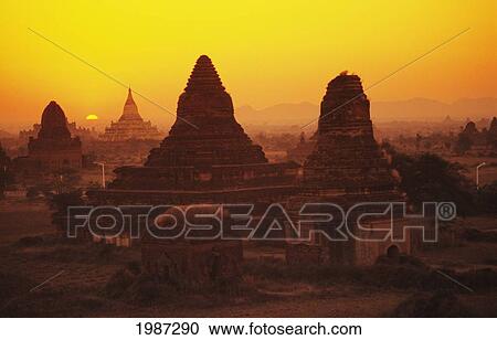 Stock Image - Burma (Myanmar), Bagan, Temples at sunset; Shwesandaw Paya. Fotosearch