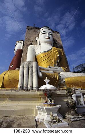Stock Image - Burma (Myanmar), Bago, Large Budhha statues; Kyaik Pun Paya. Fotosearch