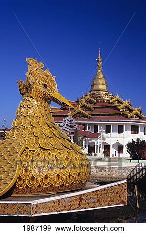 Burma (Myanmar), Inle Lake, Bow of ceremonial boat shaped like bird; Ywaha Phaung Daw And Kyaung View Large Photo Image Stock Photo - Burma (Myanmar), Inle Lake, Bow of ceremonial boat shaped like bird; Ywaha Phaung Daw And Kyaung. Fotosearch