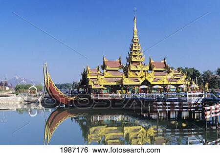 Burma (Myanmar), Kandawgyi Lake; Yangon, View of Karaweik Restaurant View Large Photo Image Stock Photograph - Burma (Myanmar), Kandawgyi Lake; Yangon, View of Karaweik Restaurant. Fotosearch