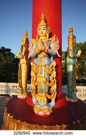 Stock Image - Burma/Myanmar, Sculptur in Buddhist stupa; Tigyaung. Fotosearch