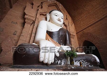 Stock Photograph - Burma/Myanmar, Sculpture of Buddha in Pagoda; Bagan. Fotosearch