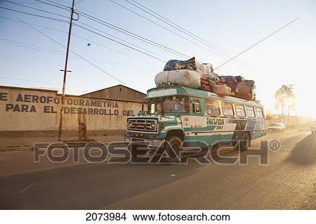 Bus With Luggage On The Roof, El Alto, La Paz Department, Bolivia View Large Photo Image Picture - Bus With Luggage On The Roof, El Alto, La Paz Department, Bolivia. Fotosearch