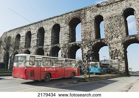 Buses Going Through Valens Aqueduct; Istanbul Turkey View Large Photo Image Picture - Buses Going Through Valens Aqueduct; Istanbul Turkey. Fotosearch