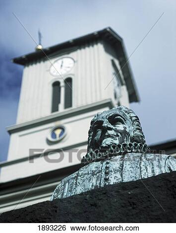 Stock Photograph - Bust In Front Of Domkirkja (Church) On Austurvollur Square. Fotosearch