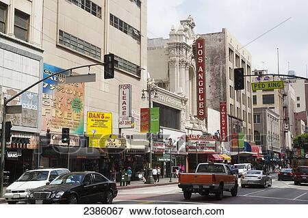 Busy road with colourful signs on buildings; California, United States of America View Large Photo Image Stock Photo - Busy road with colourful signs on buildings; California, United States of America. Fotosearch