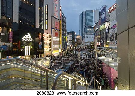 Stock Photo - Busy Street And Colorful Lights In Shibuya; Tokyo, Japan. Fotosearch