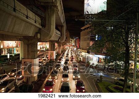 Busy Street At Night; Bangkok Thailand View Large Photo Image Stock Image - Busy Street At Night; Bangkok Thailand. Fotosearch