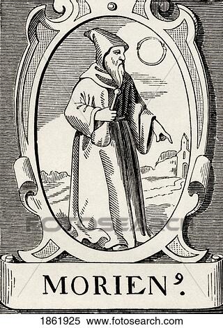 Stock Photography - Byzantine Monk Morien Or Marianos Or Morienus The Greek, Author Of Book On Alchemy. After An Engraving By Vriese. From Science And Literature In The Middle Ages By Paul Lacroix Published London 1878. Fotosearch