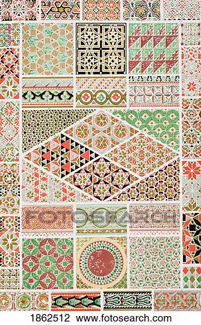 Stock Image - Byzantine No 3 Plate Xxx From The Grammar Of Ornament By Owen Jones Published By Day & Son London 1865. Fotosearch