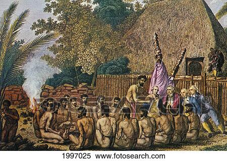 Stock Photography - C. 1779 Close-Up Of An Offering Before Capt. Cook In The Sandwich Islands, John Webber, Color. Fotosearch