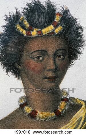 Stock Photo - C. 1785 Portrait Of Woman From The Sandwich Islands, After John Webber, Color. Fotosearch