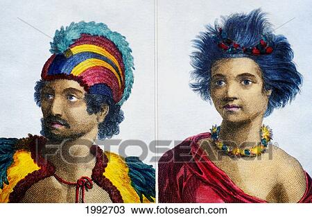Stock Image - C. 1790 Art/Illustration, Man And Woman Of The Sandwich Islands. Fotosearch
