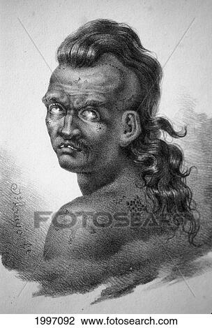 Stock Image - C. 1822-44 Hawaii, Illustration Jacques Arago, Portrait Of Native Chief Ooro (1819). Fotosearch