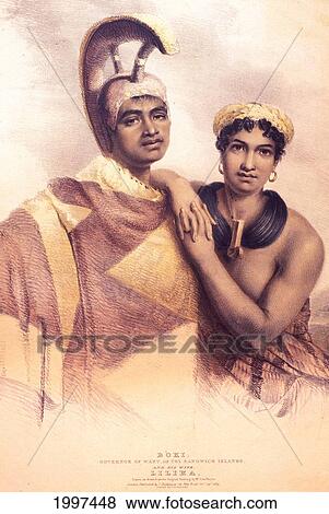 Stock Photo - C. 1835 Hawaii, Painting Of Boki And Liliha. Fotosearch