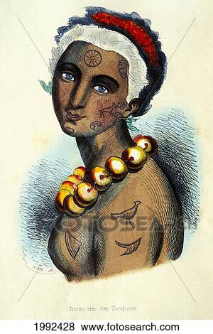 Stock Photo - C. 1840 Art/Book Illustration, Queen Of The Sandwich Islands. Fotosearch