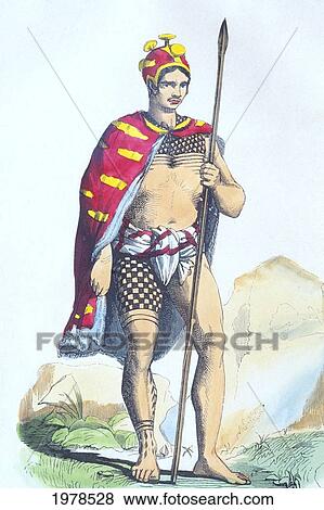 C. 1840, Hawaiian Warrior, After Arago. View Large Photo Image Stock Photo - C. 1840, Hawaiian Warrior, After Arago.. Fotosearch