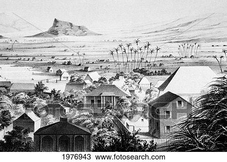Stock Image - C. 1853 Art/Illustration, Hawaii, Oahu, Honolulu, View Of Nuuanu.. Fotosearch