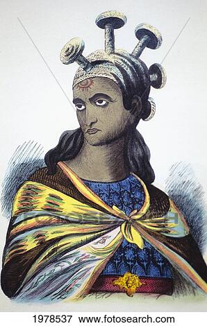 Stock Photo - C. 1860, Hawaii (Sandwich Isles), Illustration Of Warrior In Traditional Costume.. Fotosearch